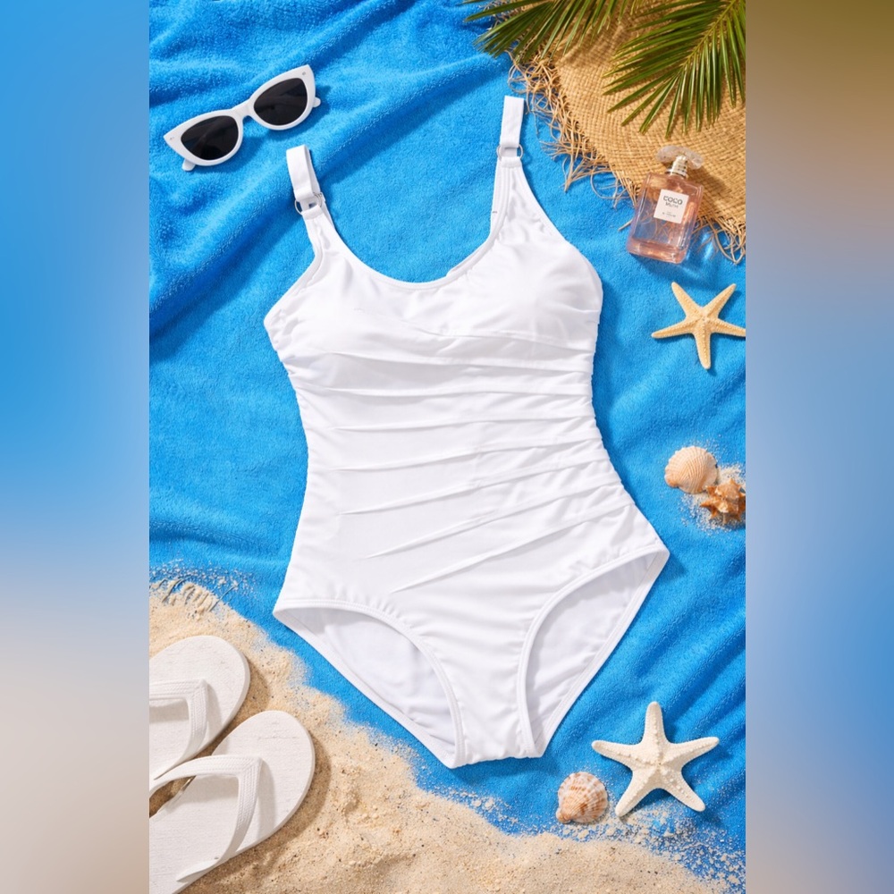 Calvin Klein White Ruched One Piece Swimsuit Size 14